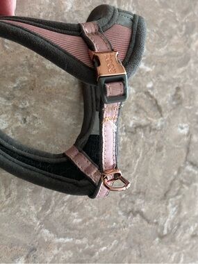 Adjustable Pink & Gray Dog Harness with Rose Gold Hardware